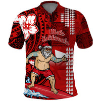 Personalised Hawaii Christmas Polo Shirt Mele Kalikimaka Surfing Santa Claus LT14 Red - Polynesian Pride