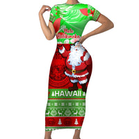 Personalised Hawaii Christmas Family Matching Short Sleeve Bodycon Dress and Hawaiian Shirt Mele Kalikimaka Hawaiian Santa Tropical Vibes LT14 Mom's Dress Red - Polynesian Pride