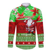 Personalised Hawaii Christmas Long Sleeve Button Shirt Mele Kalikimaka Hawaiian Santa Tropical Vibes LT14 Unisex Red - Polynesian Pride