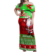 Personalised Hawaii Christmas Off Shoulder Maxi Dress Mele Kalikimaka Hawaiian Santa Tropical Vibes LT14 Women Red - Polynesian Pride