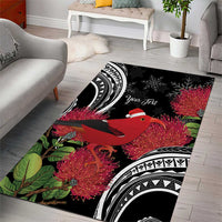 Personalized Mele Kalikimaka Hawaii Area Rug I'iwi Bird With Ohia Lehua - Black Color