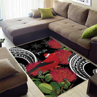 Personalized Mele Kalikimaka Hawaii Area Rug I'iwi Bird With Ohia Lehua - Black Color