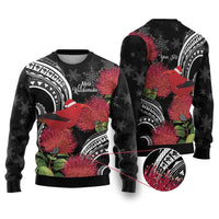 Personalized Mele Kalikimaka Hawaii Ugly Christmas Sweater I'iwi Bird With Ohia Lehua - Black Color LT14 Black - Polynesian Pride
