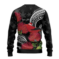 Personalized Mele Kalikimaka Hawaii Ugly Christmas Sweater I'iwi Bird With Ohia Lehua - Black Color LT14 - Polynesian Pride