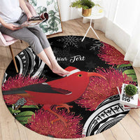Personalized Mele Kalikimaka Hawaii Round Carpet I'iwi Bird With Ohia Lehua - Black Color LT14 - Polynesian Pride