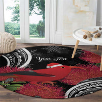 Personalized Mele Kalikimaka Hawaii Round Carpet I'iwi Bird With Ohia Lehua - Black Color LT14 - Polynesian Pride