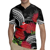 Personalized Mele Kalikimaka Hawaii Rugby Jersey I'iwi Bird With Ohia Lehua - Black Color