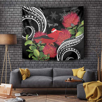 Personalized Mele Kalikimaka Hawaii Tapestry I'iwi Bird With Ohia Lehua - Black Color LT14 Black - Polynesian Pride