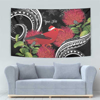 Personalized Mele Kalikimaka Hawaii Tapestry I'iwi Bird With Ohia Lehua - Black Color LT14 - Polynesian Pride