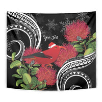 Personalized Mele Kalikimaka Hawaii Tapestry I'iwi Bird With Ohia Lehua - Black Color LT14 - Polynesian Pride