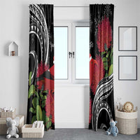 Personalized Mele Kalikimaka Hawaii Window Curtain I'iwi Bird With Ohia Lehua - Black Color