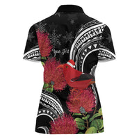 Personalized Mele Kalikimaka Hawaii Women Polo Shirt I'iwi Bird With Ohia Lehua - Black Color LT14 - Polynesian Pride