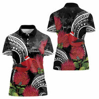 Personalized Mele Kalikimaka Hawaii Women Polo Shirt I'iwi Bird With Ohia Lehua - Black Color LT14 - Polynesian Pride