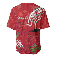 Personalized Mele Kalikimaka Hawaii Baseball Jersey I'iwi Bird With Ohia Lehua - Red Color LT14 - Polynesian Pride