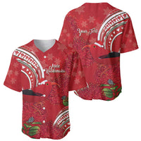Personalized Mele Kalikimaka Hawaii Baseball Jersey I'iwi Bird With Ohia Lehua - Red Color LT14 - Polynesian Pride