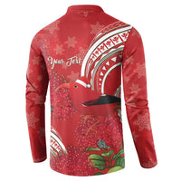Personalized Mele Kalikimaka Hawaii Button Sweatshirt I'iwi Bird With Ohia Lehua - Red Color LT14 - Polynesian Pride