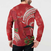 Personalized Mele Kalikimaka Hawaii Button Sweatshirt I'iwi Bird With Ohia Lehua - Red Color LT14 - Polynesian Pride