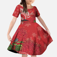 Personalized Mele Kalikimaka Hawaii Family Matching Off The Shoulder Long Sleeve Dress and Hawaiian Shirt I'iwi Bird With Ohia Lehua - Red Color LT14 Daughter's Dress Red - Polynesian Pride