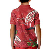 Personalized Mele Kalikimaka Hawaii Kid Polo Shirt I'iwi Bird With Ohia Lehua - Red Color