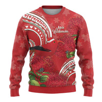 Personalized Mele Kalikimaka Hawaii Ugly Christmas Sweater I'iwi Bird With Ohia Lehua - Red Color