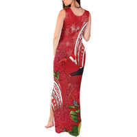 Personalized Mele Kalikimaka Hawaii Tank Maxi Dress I'iwi Bird With Ohia Lehua - Red Color