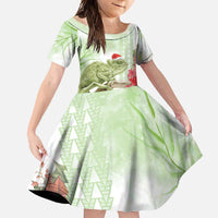 Pastel Green Hawaii Chameleon Christmas Family Matching Mermaid Dress and Hawaiian Shirt Mele Kalikimaka Kakau - Watercolor