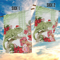 Pastel Green Hawaii Chameleon Christmas Garden Flag Mele Kalikimaka Kakau - Watercolor