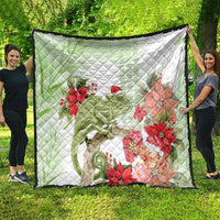 Pastel Green Hawaii Chameleon Christmas Quilt Mele Kalikimaka Kakau - Watercolor