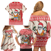 Hawaii Christmas Six Seven Family Matching Off Shoulder Short Dress and Hawaiian Shirt Mele Kalikimaka Funny Santa 67 Gen Alpha Slang - Polynesian Pride