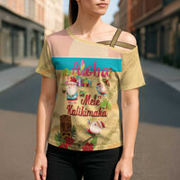 Aloha Hawaii Mele Kalikimaka Cross Shoulder Shirt Beachy Funny Santa Hawaiian Lei - Polynesian Pride