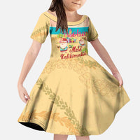 Aloha Hawaii Mele Kalikimaka Family Matching Puletasi and Hawaiian Shirt Beachy Funny Santa Hawaiian Lei LT14 Daughter's Dress Yellow - Polynesian Pride