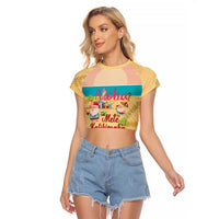 Aloha Hawaii Mele Kalikimaka Raglan Cropped T Shirt Beachy Funny Santa Hawaiian Lei LT14 Female Yellow - Polynesian Pride
