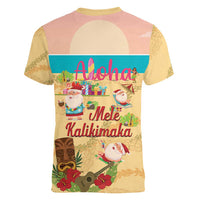Aloha Hawaii Mele Kalikimaka Women V-Neck T-Shirt Beachy Funny Santa Hawaiian Lei - Polynesian Pride