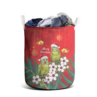 New Zealand Kakapo Christmas Laundry Basket Owl Parrot Santa Sliver Fern Manuka - Red - Polynesian Pride