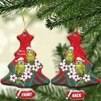 New Zealand Kakapo Christmas Ceramic Ornament Owl Parrot Santa Sliver Fern Manuka - Red - Polynesian Pride