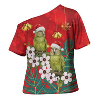 New Zealand Kakapo Christmas Cross Shoulder Shirt Owl Parrot Santa Sliver Fern Manuka - Red - Polynesian Pride