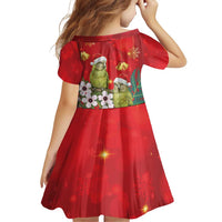 New Zealand Kakapo Christmas Family Matching Long Sleeve Bodycon Dress and Hawaiian Shirt Owl Parrot Santa Sliver Fern Manuka - Red LT14 - Polynesian Pride