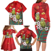 New Zealand Kakapo Christmas Family Matching Long Sleeve Bodycon Dress and Hawaiian Shirt Owl Parrot Santa Sliver Fern Manuka - Red - Polynesian Pride