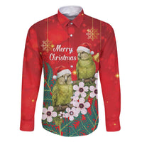 New Zealand Kakapo Christmas Family Matching Long Sleeve Bodycon Dress and Hawaiian Shirt Owl Parrot Santa Sliver Fern Manuka - Red - Polynesian Pride