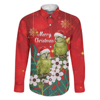 New Zealand Kakapo Christmas Family Matching Off Shoulder Short Dress and Hawaiian Shirt Owl Parrot Santa Sliver Fern Manuka - Red LT14 Dad's Shirt - Long Sleeve Red - Polynesian Pride