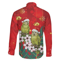 New Zealand Kakapo Christmas Family Matching Short Sleeve Bodycon Dress and Hawaiian Shirt Owl Parrot Santa Sliver Fern Manuka - Red LT14 - Polynesian Pride