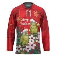 New Zealand Kakapo Christmas Hockey Jersey Owl Parrot Santa Sliver Fern Manuka - Red - Polynesian Pride