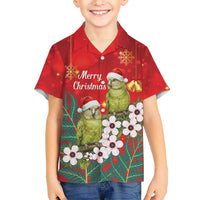New Zealand Kakapo Christmas Kid Hawaiian Shirt Owl Parrot Santa Sliver Fern Manuka - Red - Polynesian Pride