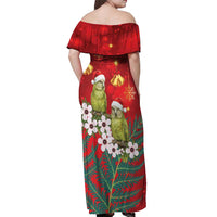 New Zealand Kakapo Christmas Off Shoulder Maxi Dress Owl Parrot Santa Sliver Fern Manuka - Red - Polynesian Pride