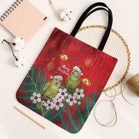 New Zealand Kakapo Christmas Tote Bag Owl Parrot Santa Sliver Fern Manuka - Red - Polynesian Pride