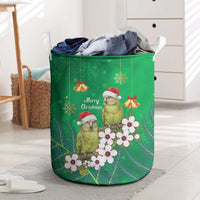 New Zealand Kakapo Christmas Laundry Basket Owl Parrot Santa Sliver Fern Manuka - Green - Polynesian Pride