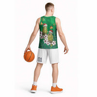 New Zealand Kakapo Christmas Basketball Jersey Owl Parrot Santa Sliver Fern Manuka - Green - Polynesian Pride