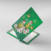 New Zealand Kakapo Christmas Canvas Wall Art Owl Parrot Santa Sliver Fern Manuka - Green - Polynesian Pride