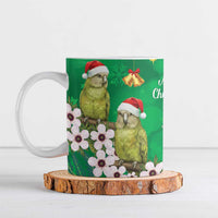 New Zealand Kakapo Christmas Ceramic Mug Owl Parrot Santa Sliver Fern Manuka - Green - Polynesian Pride