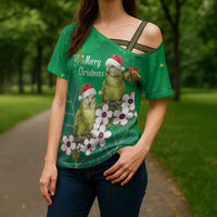 New Zealand Kakapo Christmas Cross Shoulder Shirt Owl Parrot Santa Sliver Fern Manuka - Green - Polynesian Pride